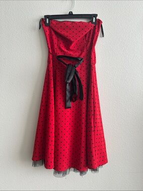 Ruby Rox Red Strapless Polka Dot Dress with Black Sash